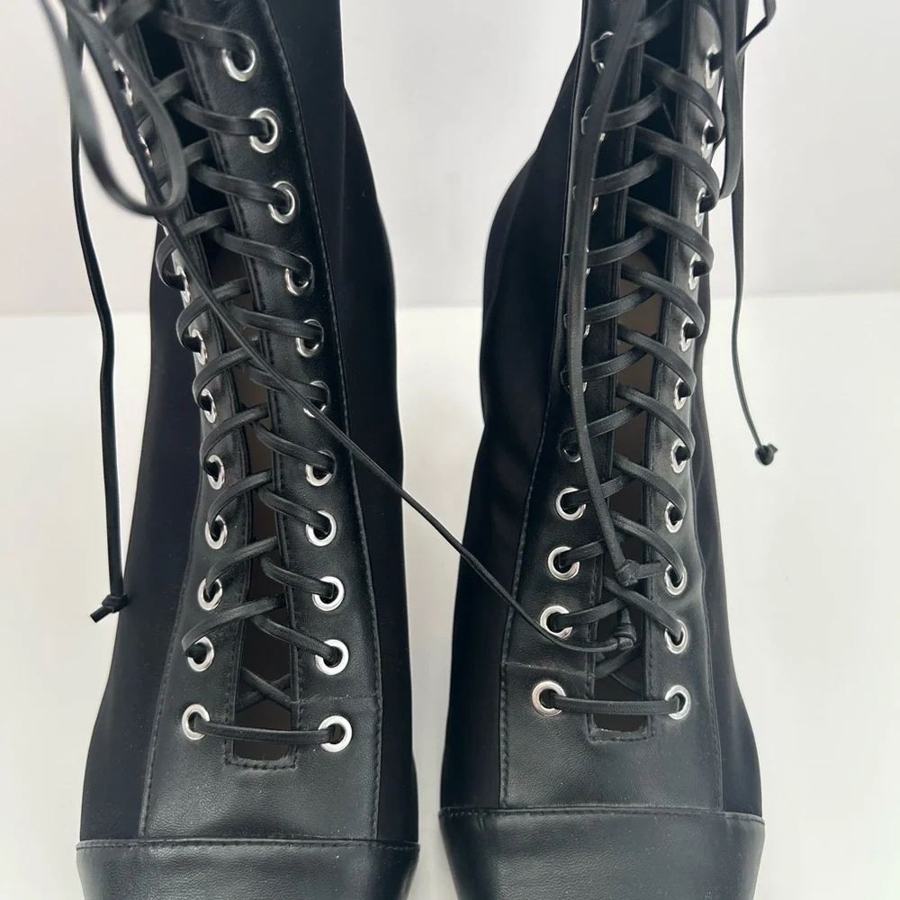 Zara Black Edwardian-Style Lace Up Pointed Heels Boots Size 39 - Picture 4 of 10